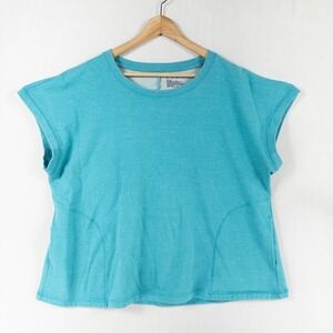 LIVI Sweatshirt Womens Sz 2X Blue Short Sleeve Side Pockets Active Casual